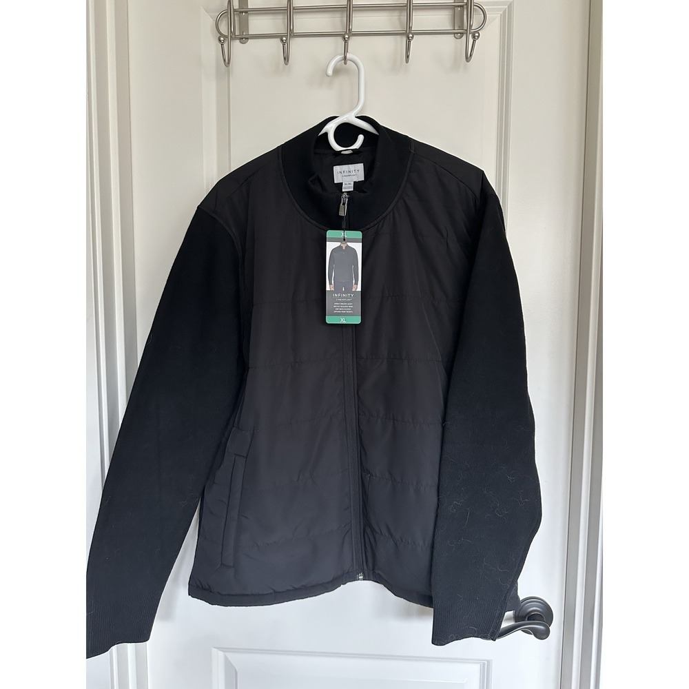 Infinity Men's Mixed Media Jacket Quilted Sweater Black Lightweight Size XL New